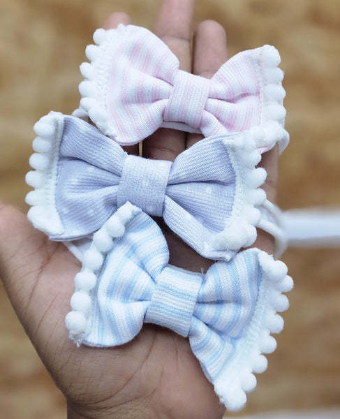 Mini Lazo para bebe en algodón español, gris, rosa y azul