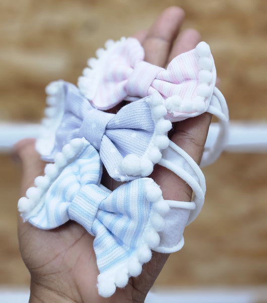Mini Lazo para bebe en algodón español, gris, rosa y azul