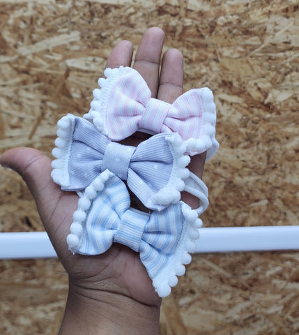 Mini Lazo para bebe en algodón español, gris, rosa y azul