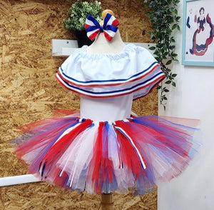 Set de tutu de carnaval con colores de la independencia dominicana, desde talla 12 meses hasta #14