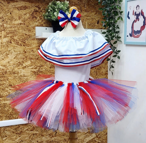 Set de tutu de carnaval con colores de la independencia dominicana, desde talla 12 meses hasta #14