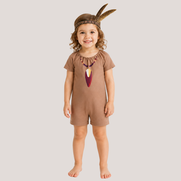 Conjunto Taíno para Niña de 3 Piezas | Body, Falda y Accesorio con Plumas