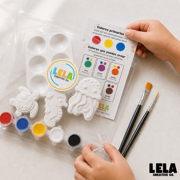 Kit de Pintura Creativo para Niños, Tortuga, caballito de mar y medusa. Entretenimiento sin pantallas