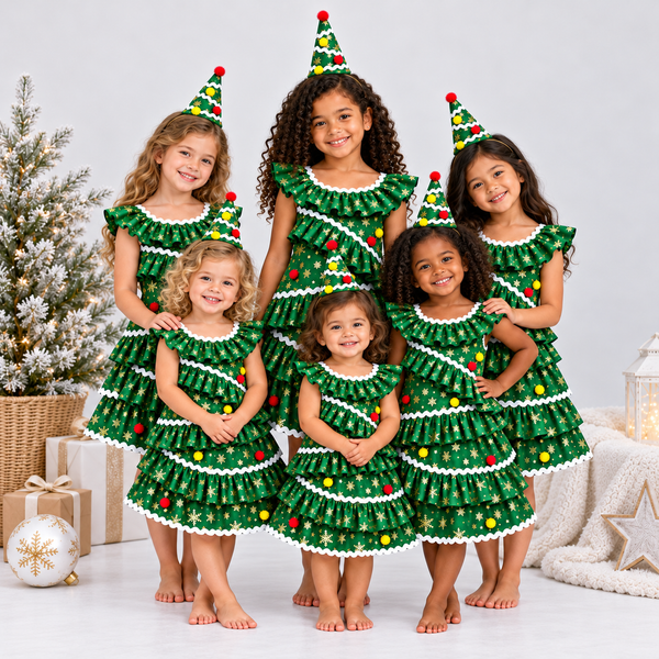 Vestido de Arbolito de Navidad con Cintillo | Niñas