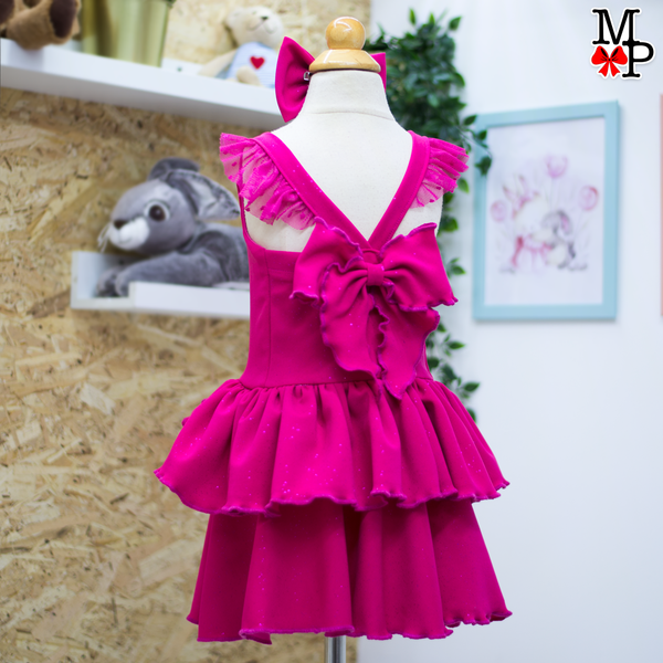 Vestido inspirado en Muñeca para niñas, Accesorio para le pelo,  Rosado fucsia con nombre personalizado