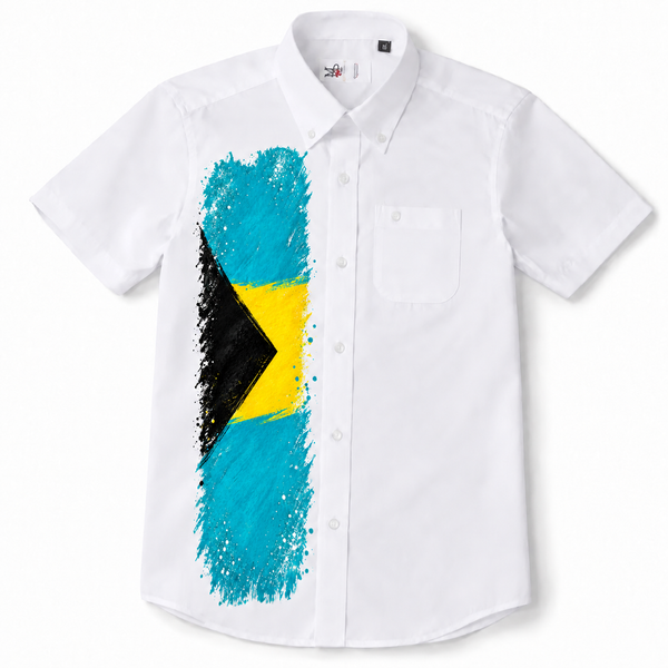 Camisa de Bahamas para Niño – Blanca con Diseño de la Bandera de Bahamas | Tallas 2 a 14