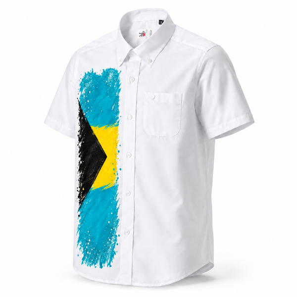 Camisa de Bahamas para Niño – Blanca con Diseño de la Bandera de Bahamas | Tallas 2 a 14