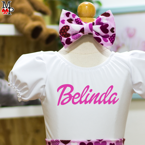 Set de Falda Circular de corazones rosados, Coleccion Pink Lover. Desde talla 12 meses hasta Adulto L