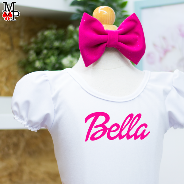 Set de Falda Circular rosado y blanco, personalizado con nombre, Coleccion Pink Lover. Desde talla 12 meses hasta Adulto L