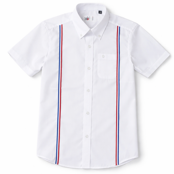 Camisa blanca para niños, con detalles tricolor, bandera dominicana. Desde #2 hasta #14