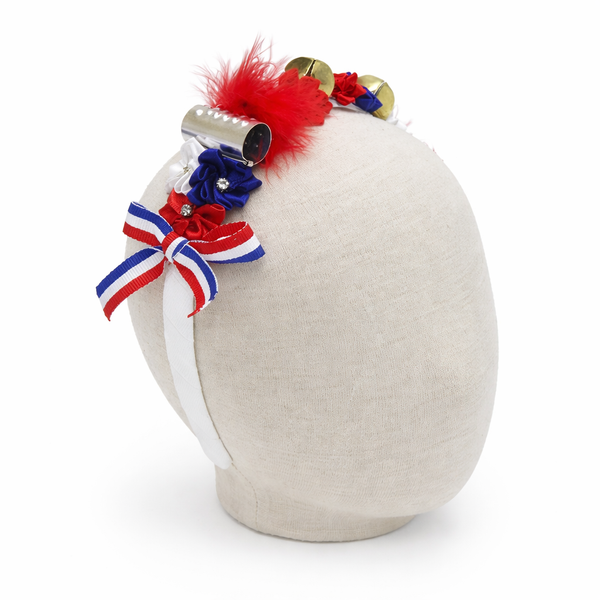 Cintillo tipico dominicano, flores tricolor, pulmas, cascabel y güira, Para niñas