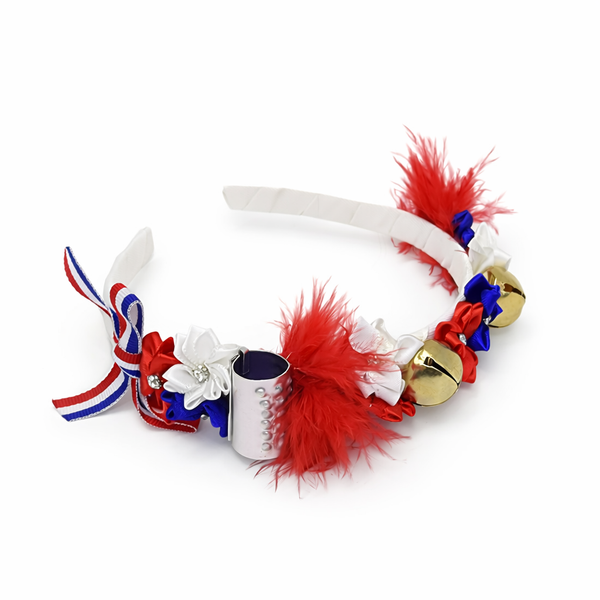 Cintillo tipico dominicano, flores tricolor, pulmas, cascabel y güira, Para niñas