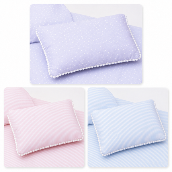 Set para bebe en algodón, Almohaditas, Manta y baberos estampado gris con lunares