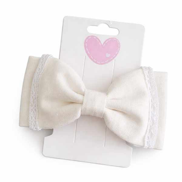 Lazo blanco en lino con detalles en encaje bordado, para bautizos, bodas y graduaciones