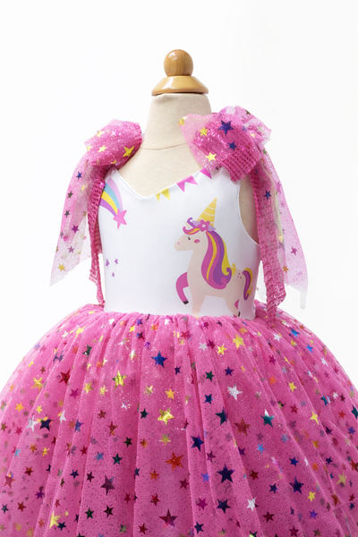 Vestido para niñas inspirado en unicornio mas lazo combinado, tallas desde 12 meses hasta #10