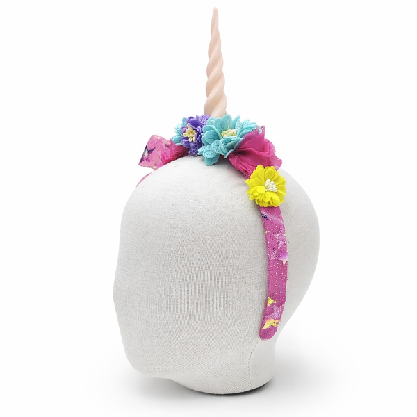 Cintillo cuerno de unicornio, Cintillo con flores, accesorio para ninas