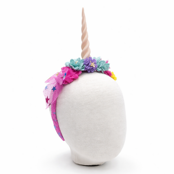 Cintillo cuerno de unicornio, Cintillo con flores, accesorio para ninas
