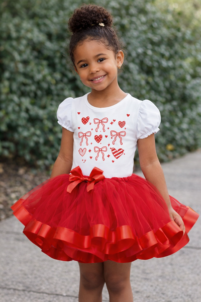 Set de tutu rojo y blanco, San valentin, lacitos y corazones