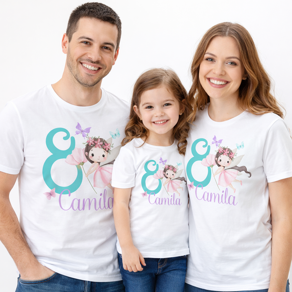 Camisetas familiares inspiradas en Hadas florales y mariposas, Cumpleaños Hadas y Mariposas