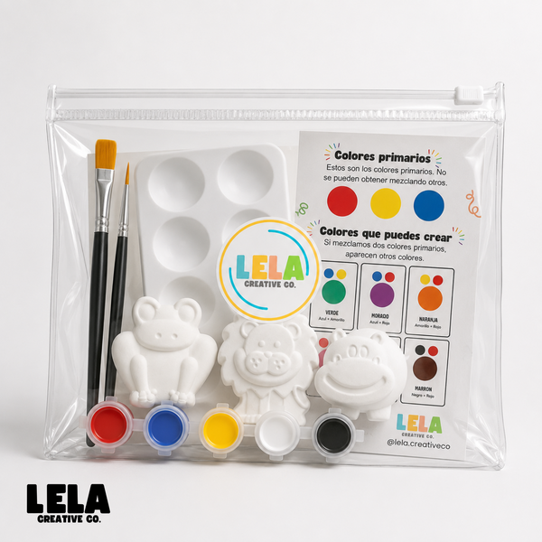 Kit de Pintura Creativo para Niños, Leon, Rana e hipopotamo. Entretenimiento sin pantallas.