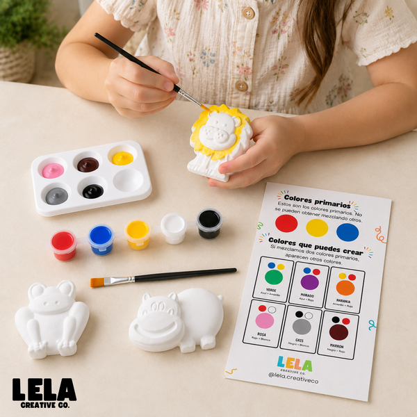 Kit de Pintura Creativo para Niños, Leon, Rana e hipopotamo. Entretenimiento sin pantallas.