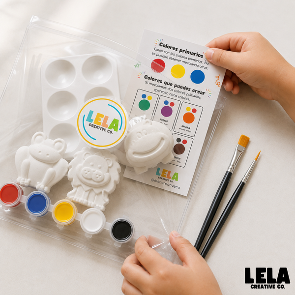 Kit de Pintura Creativo para Niños, Leon, Rana e hipopotamo. Entretenimiento sin pantallas.