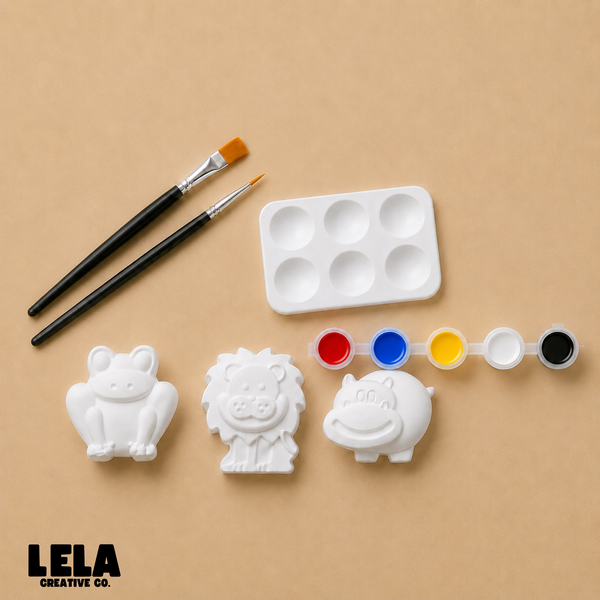Kit de Pintura Creativo para Niños, Leon, Rana e hipopotamo. Entretenimiento sin pantallas.