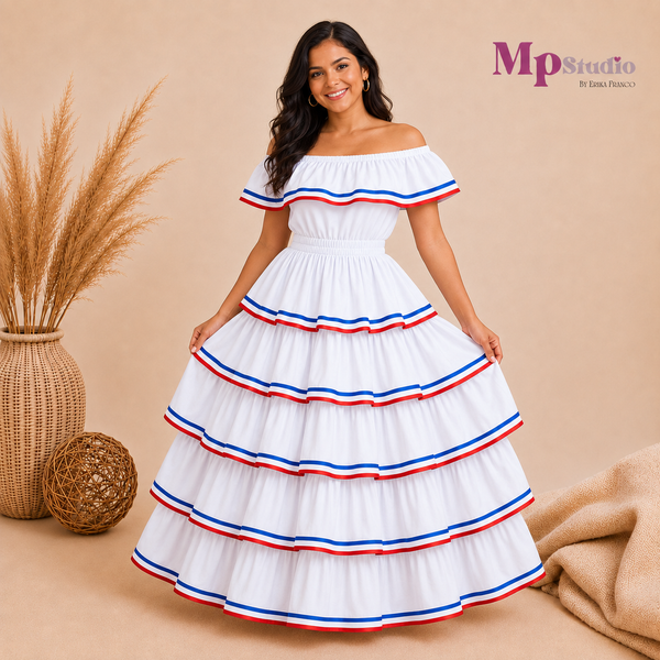 Set Típico República Dominicana blanco – Leotardo y Falda | Niños y Adultos