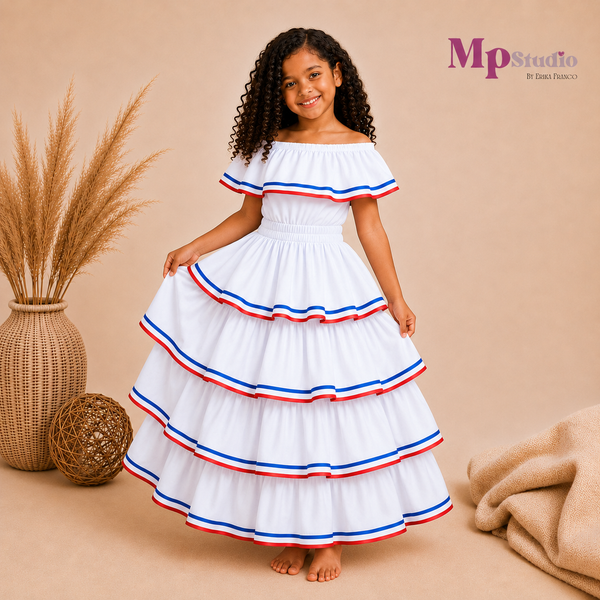 Set Típico República Dominicana blanco – Leotardo y Falda | Niños y Adultos