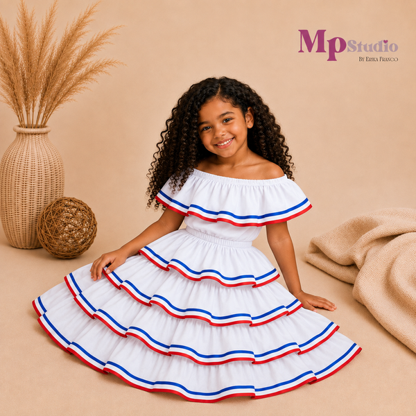 Set Típico República Dominicana blanco – Leotardo y Falda | Niños y Adultos