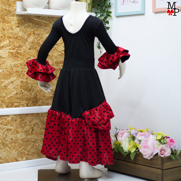 Conjunto típico Español, Leotardo y falda de vuelos. Baile Flamenco. Disponible desde talla 12 meses hasta XXL de mujer
