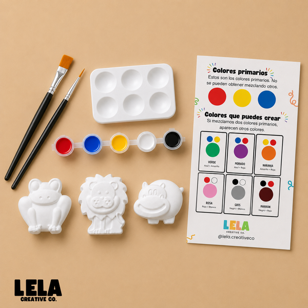 Kit de Pintura Creativo para Niños, Leon, Rana e hipopotamo. Entretenimiento sin pantallas.