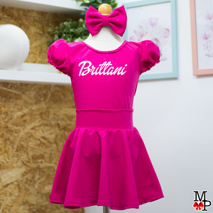Set de Falda Circular rosado fucsia, personalizado con nombre, Coleccion Pink Lover. SOLO TALLA 4