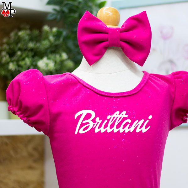 Set de Falda Circular rosado fucsia, personalizado con nombre, Coleccion Pink Lover. SOLO TALLA 4