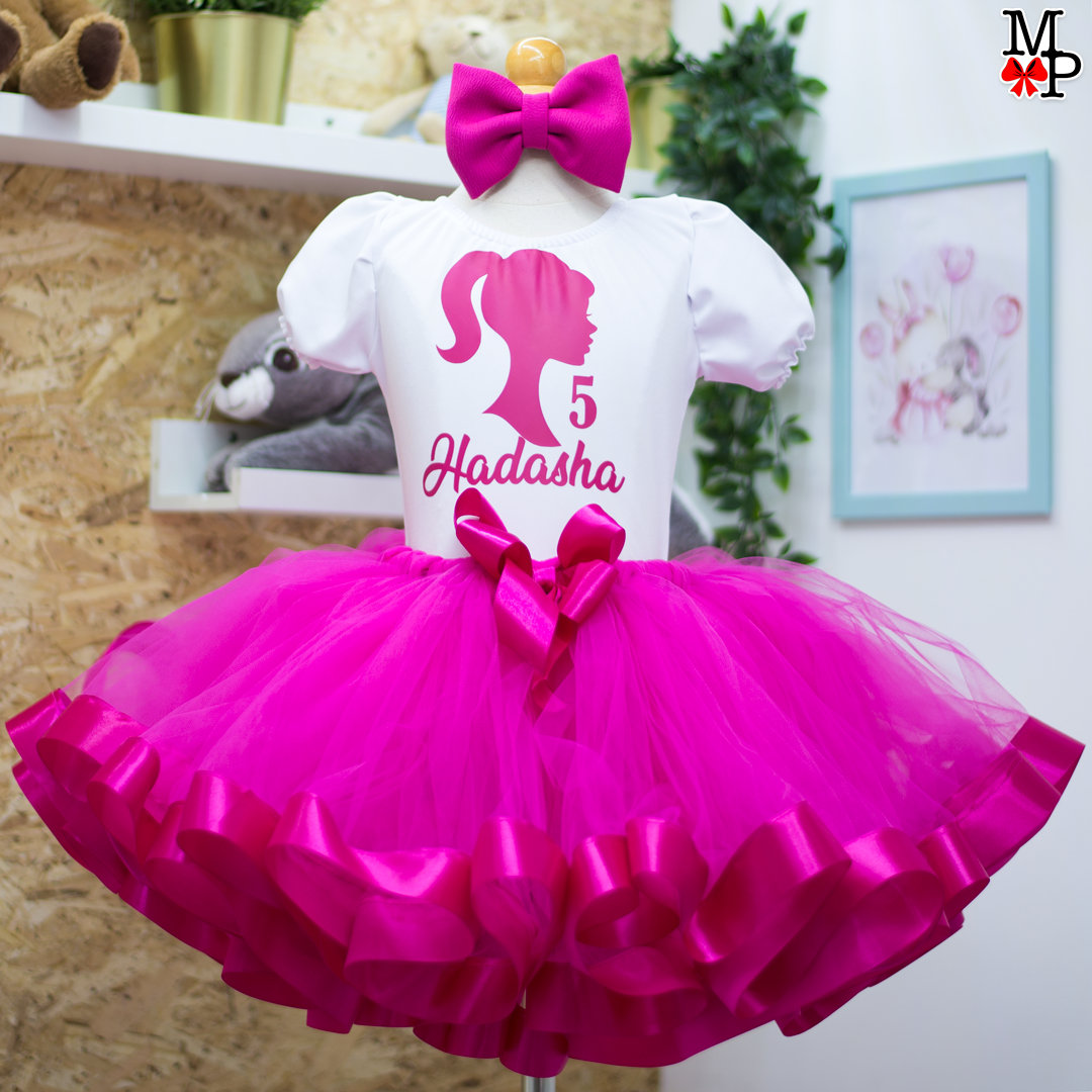 Set de tutu inspirado en Muñeca, Ropa cumpleaños niña rosado fucsia