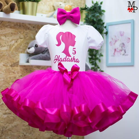 Set de tutu inspirado en Muñeca, Ropa cumpleaños niña rosado fucsia