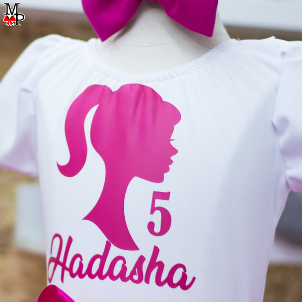 Set de tutu inspirado en Muñeca, Ropa cumpleaños niña rosado fucsia