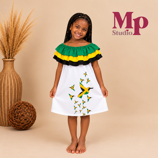 Vestido de Jamaica para Niñas + Lazo con Pinza 🇯🇲