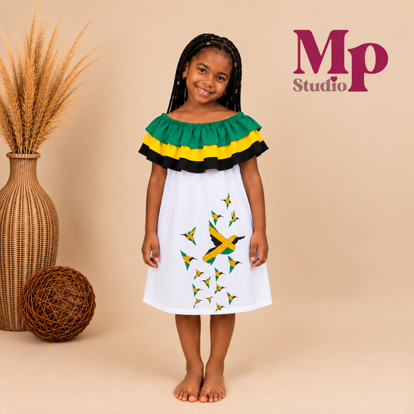 Vestido de Jamaica para Niñas + Lazo con Pinza 🇯🇲
