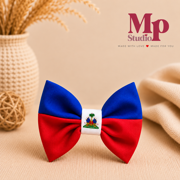 Lazo de Haití 5” con Pinza – Accesorio Patriótico para Niñas 🇭🇹