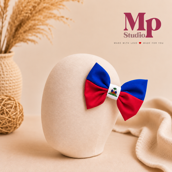 Lazo de Haití 5” con Pinza – Accesorio Patriótico para Niñas 🇭🇹