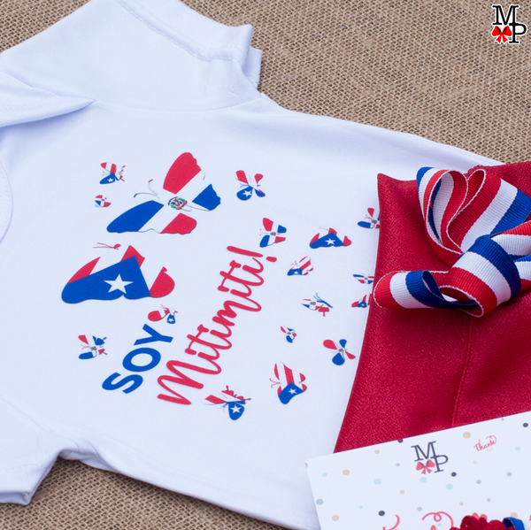 Set para bebes, Body, bummie y accesorio de la cabeza. Soy Mitimiti, Dominicana y Boricua, Disponible desde recien nacido hasta talla 24 meses