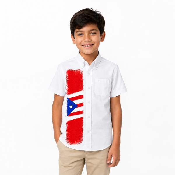 Camisa de Puerto Rico para Niño – Blanca con Diseño de la Bandera Puertorriqueña | Tallas 2 a 14