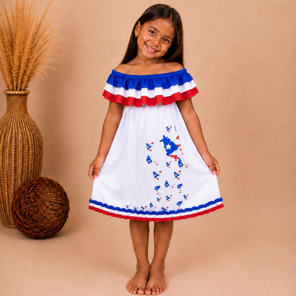 Vestido de Puerto Rico para Niñas + Lazo con Pinza 🇵🇷