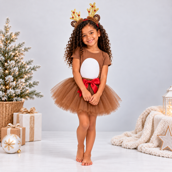 Cintillo de Reno Navideño para Niñas | Orejitas y Cuernos Dorados