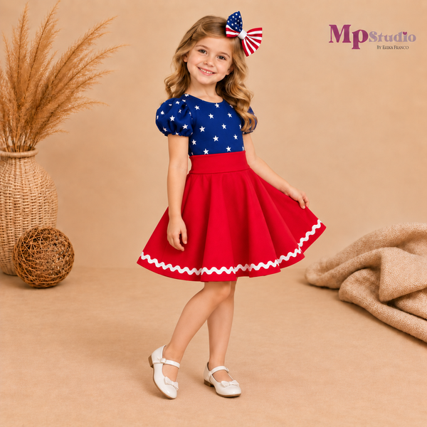 Set Estados Unidos – Leotardo, Falda y Lazo | Niñas 🇺🇸