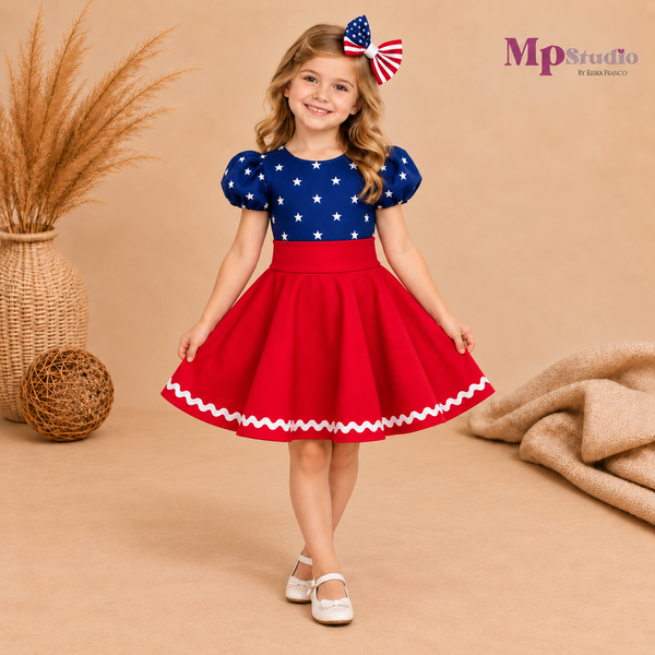 Set Estados Unidos – Leotardo, Falda y Lazo | Niñas 🇺🇸