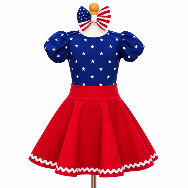 Set Estados Unidos – Leotardo, Falda y Lazo | Niñas 🇺🇸