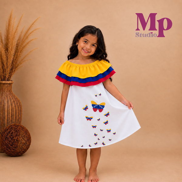 Vestido de Venezuela para Niñas + Lazo con Pinza 🇻🇪