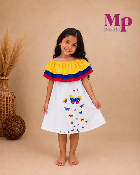Vestido de Venezuela para Niñas + Lazo con Pinza 🇻🇪